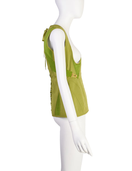 Jean Paul Gaultier Vintage Exceptional Green Under Bust Padded Panel Bustier Top