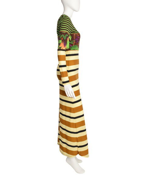 Jean Paul Gaultier Vintage Multicolor Egyptian Print Striped Maxi Dress