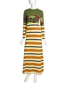 Jean Paul Gaultier Vintage Multicolor Egyptian Print Striped Maxi Dress