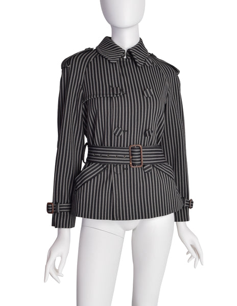Jean Paul Gaultier Vintage Black Grey Striped Double Breasted Trench Jacket