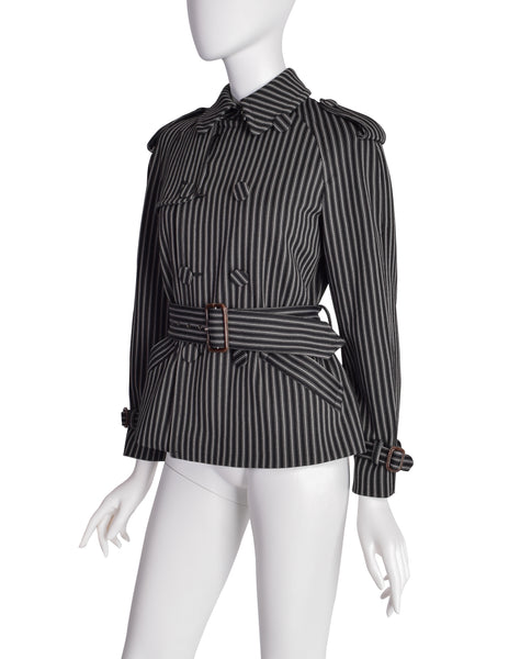 Jean Paul Gaultier Vintage Black Grey Striped Double Breasted Trench Jacket
