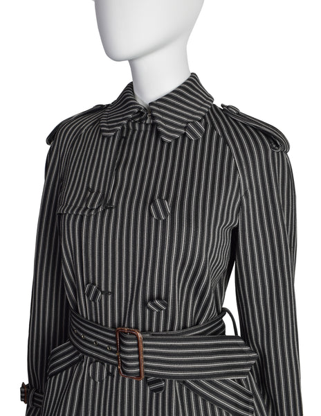 Jean Paul Gaultier Vintage Black Grey Striped Double Breasted Trench Jacket