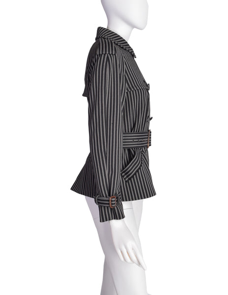 Jean Paul Gaultier Vintage Black Grey Striped Double Breasted Trench Jacket