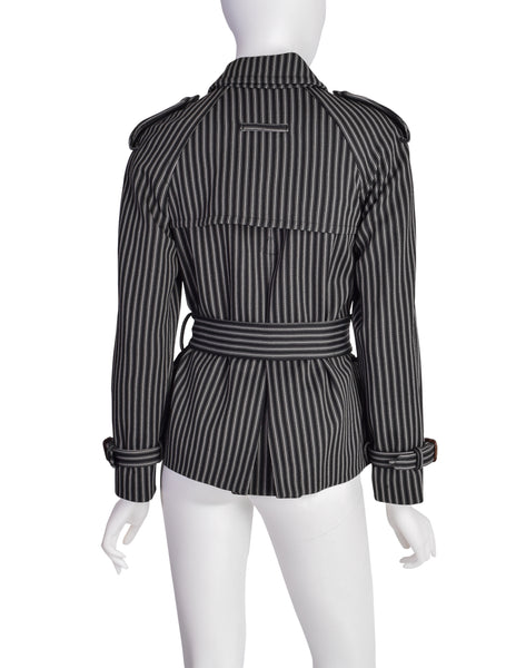 Jean Paul Gaultier Vintage Black Grey Striped Double Breasted Trench Jacket
