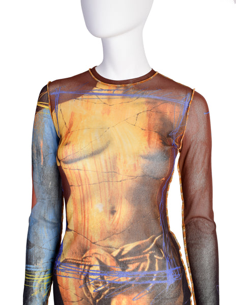 Jean Paul Gaultier Vintage SS 1999 Venus de Milo Statue Cyber Print Mesh Long Sleeve Shirt