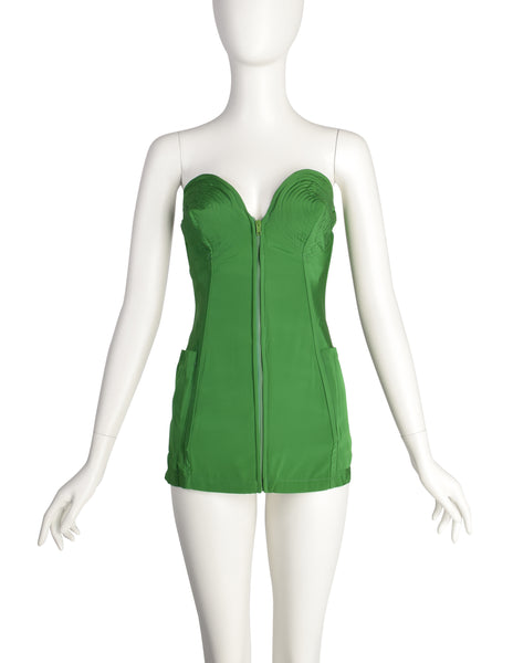 Jean Paul Gaultier Vintage SS 1985 ICONIC Ultra Rare Green Pointed Cone Lace Up Corset Top