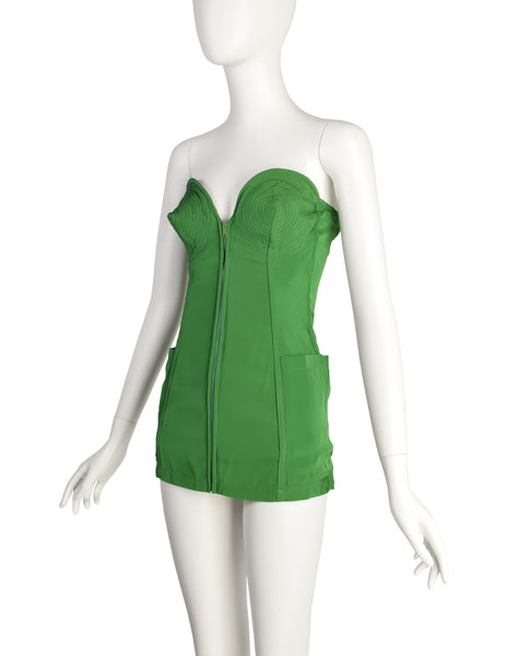 Jean Paul Gaultier Vintage SS 1985 ICONIC Ultra Rare Green Pointed Cone Lace Up Corset Top