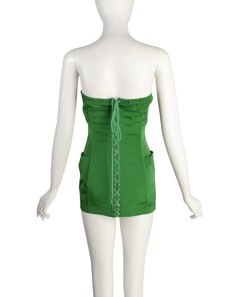 Jean Paul Gaultier Vintage SS 1985 ICONIC Ultra Rare Green Pointed Cone Lace Up Corset Top