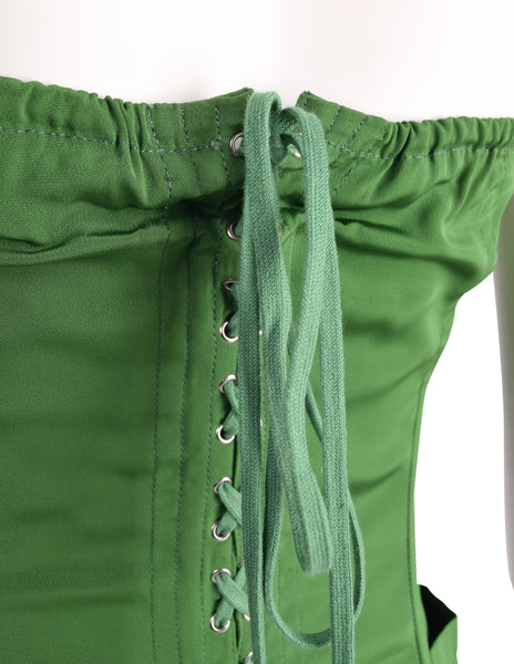 Jean Paul Gaultier Vintage SS 1985 ICONIC Ultra Rare Green Pointed Cone Lace Up Corset Top