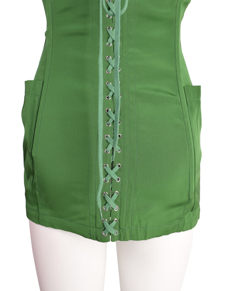 Jean Paul Gaultier Vintage SS 1985 ICONIC Ultra Rare Green Pointed Cone Lace Up Corset Top