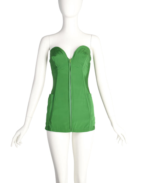 Jean Paul Gaultier Vintage SS 1985 ICONIC Ultra Rare Green Pointed Cone Lace Up Corset Top