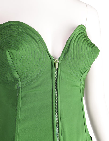 Jean Paul Gaultier Vintage SS 1985 ICONIC Ultra Rare Green Pointed Cone Lace Up Corset Top