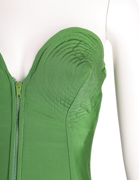 Jean Paul Gaultier Vintage SS 1985 ICONIC Ultra Rare Green Pointed Cone Lace Up Corset Top