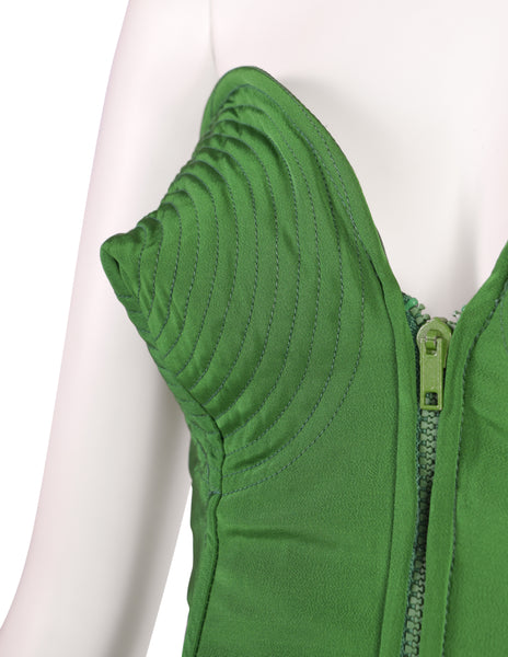 Jean Paul Gaultier Vintage SS 1985 ICONIC Ultra Rare Green Pointed Cone Lace Up Corset Top