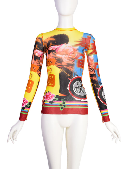 Jean Paul Gaultier Vintage Japanese Geisha Floral Mesh Long Sleeve