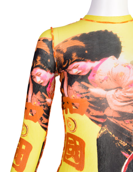 Jean Paul Gaultier Vintage Japanese Geisha Floral Mesh Long Sleeve Top