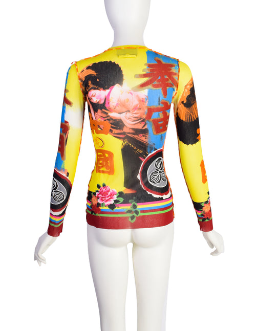 Jean Paul Gaultier Vintage Japanese Geisha Floral Mesh Long Sleeve