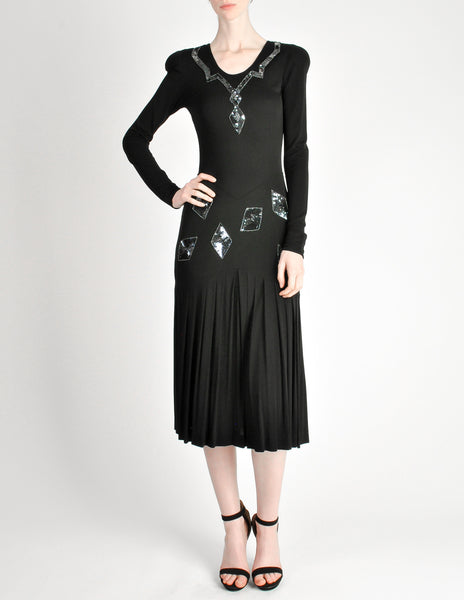 Jean Muir Vintage Black Pleated Sequin Dress - Amarcord Vintage Fashion
 - 2