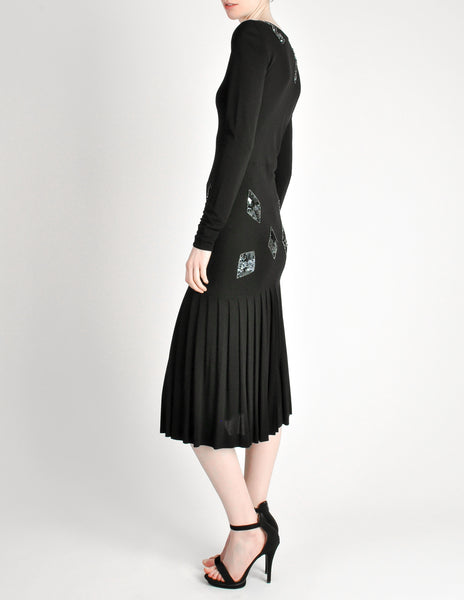 Jean Muir Vintage Black Pleated Sequin Dress - Amarcord Vintage Fashion
 - 7