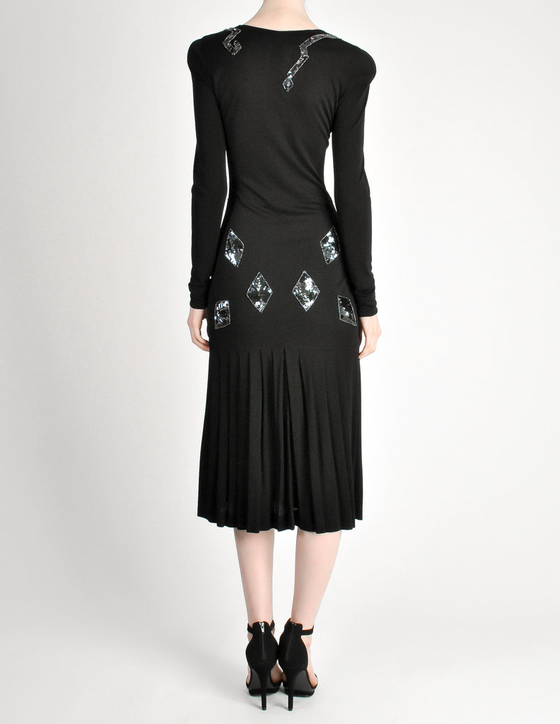 Jean Muir Vintage Black Pleated Sequin Dress Amarcord Vintage Fashion