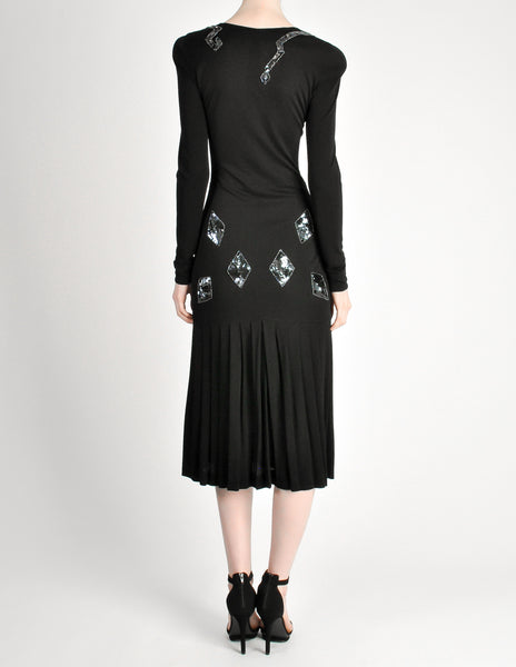 Jean Muir Vintage Black Pleated Sequin Dress - Amarcord Vintage Fashion
 - 8