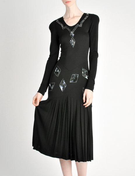 Jean Muir Vintage Black Pleated Sequin Dress - Amarcord Vintage Fashion
 - 6