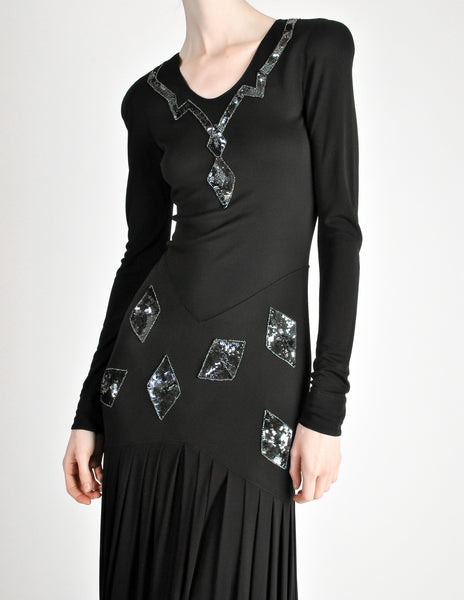 Jean Muir Vintage Black Pleated Sequin Dress - Amarcord Vintage Fashion
 - 5