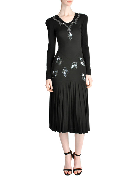 Jean Muir Vintage Black Pleated Sequin Dress - Amarcord Vintage Fashion
 - 1
