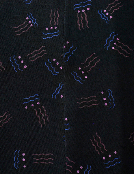 Jean Muir Vintage Collared Black Graphic Print Jersey Dress