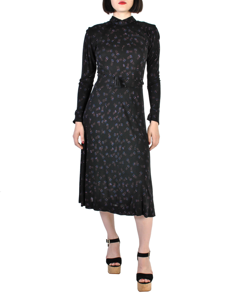 Jean Muir Vintage Collared Black Graphic Print Jersey Dress – Amarcord ...