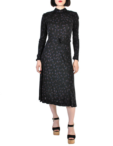 Jean Muir Vintage Collared Black Graphic Print Jersey Dress