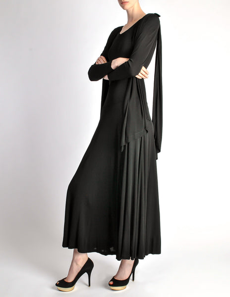 Jean Muir Vintage Black Slinky Shoulder Drape Panel Dress - Amarcord Vintage Fashion
 - 5