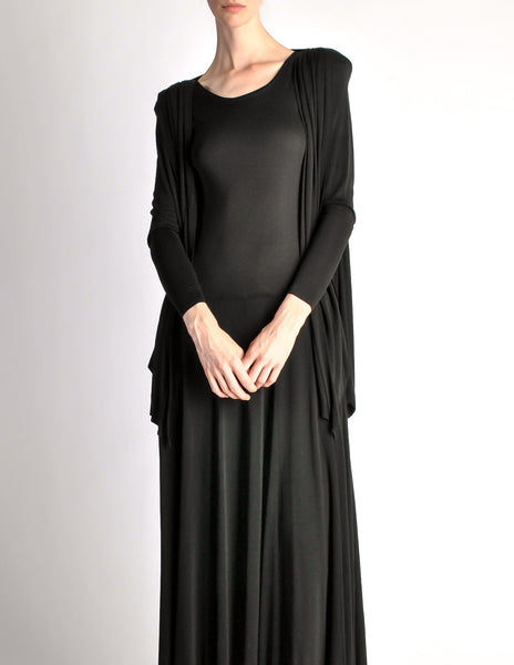 Jean Muir Vintage Black Slinky Shoulder Drape Panel Dress - Amarcord Vintage Fashion
 - 3