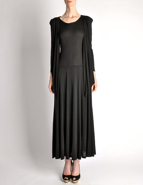 Jean Muir Vintage Black Slinky Shoulder Drape Panel Dress - Amarcord Vintage Fashion
 - 2