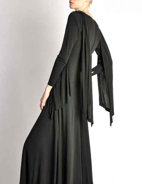 Jean Muir Vintage Black Slinky Shoulder Drape Panel Dress - Amarcord Vintage Fashion
 - 6