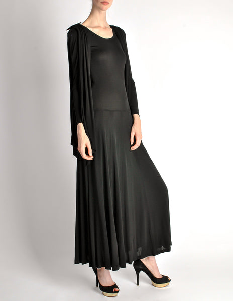 Jean Muir Vintage Black Slinky Shoulder Drape Panel Dress - Amarcord Vintage Fashion
 - 7
