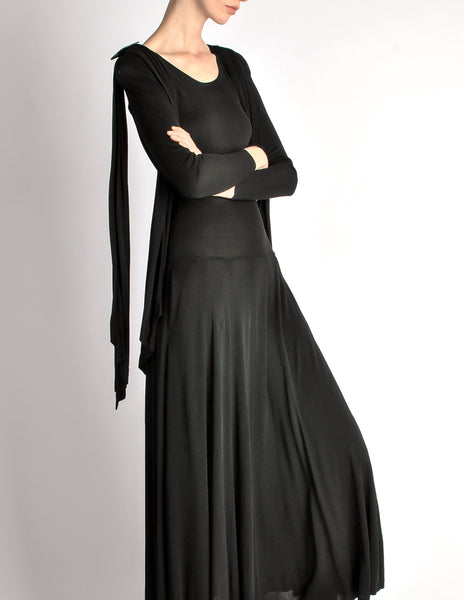 Jean Muir Vintage Black Slinky Shoulder Drape Panel Dress - Amarcord Vintage Fashion
 - 8