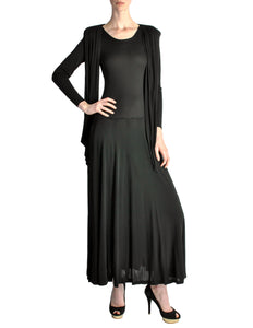 Jean Muir Vintage Black Slinky Shoulder Drape Panel Dress - Amarcord Vintage Fashion
 - 1