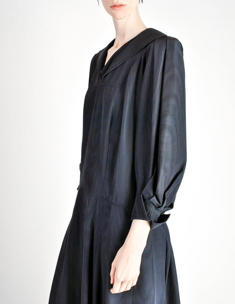 Jean Muir Vintage Navy Blue Moire Dress