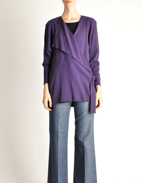 Jean Muir Vintage Purple Wool Crepe Draping Wrap Jacket - Amarcord Vintage Fashion
 - 2