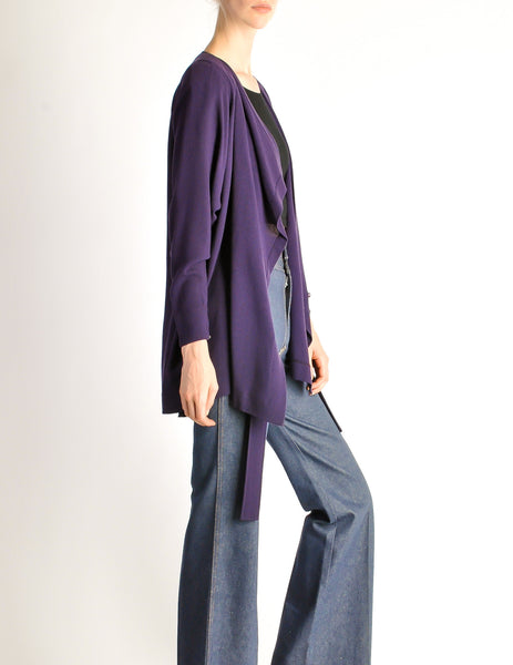 Jean Muir Vintage Purple Wool Crepe Draping Wrap Jacket