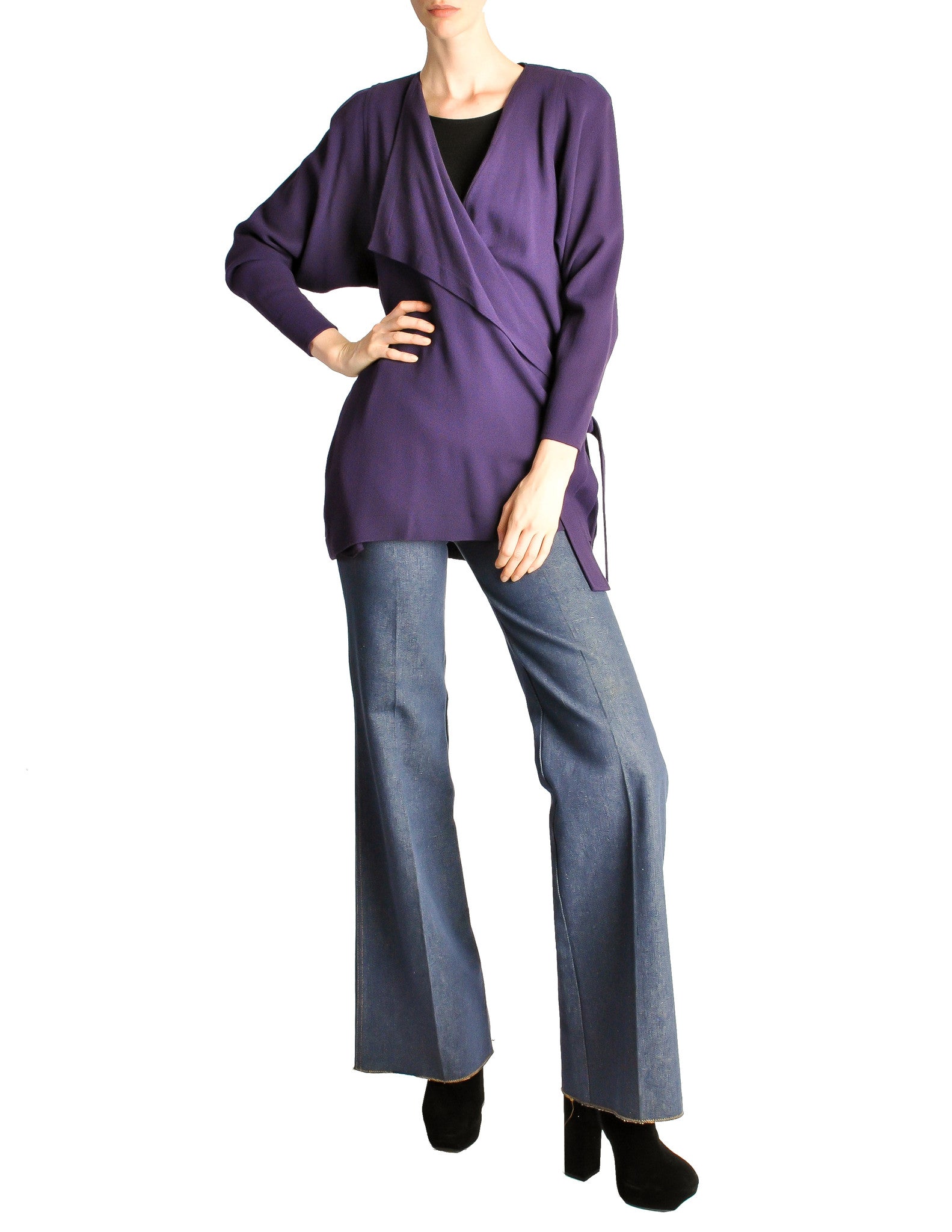 Jean Muir Vintage Purple Wool Crepe Draping Wrap Jacket - Amarcord Vintage Fashion
 - 1