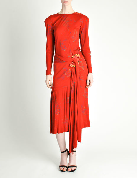 Jean Muir Vintage Red Jersey Novelty Carnival Print Dress