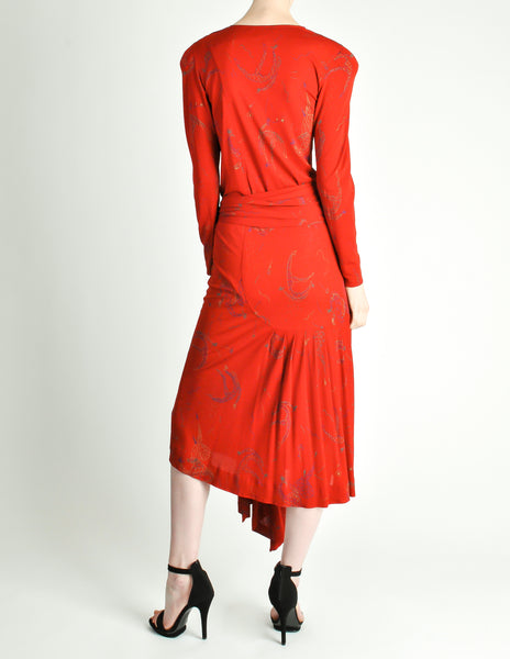 Jean Muir Vintage Red Jersey Novelty Carnival Print Dress