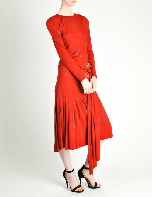 Jean Muir Vintage Red Jersey Novelty Carnival Print Dress
