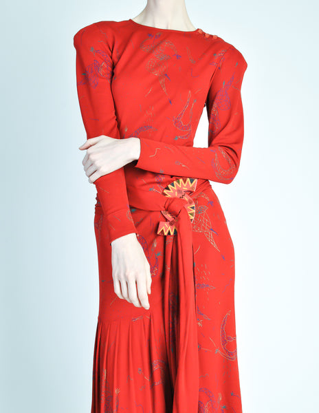 Jean Muir Vintage Red Jersey Novelty Carnival Print Dress