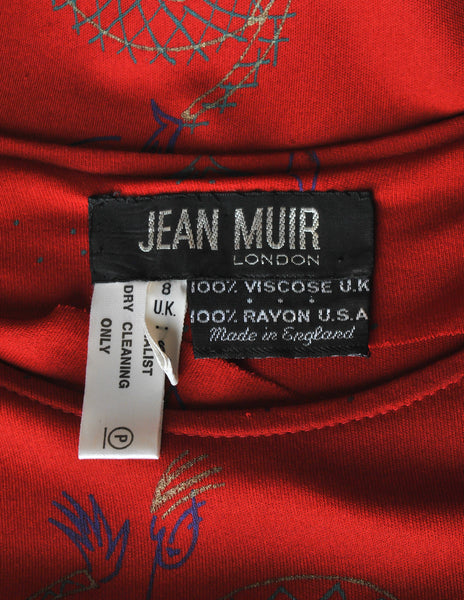 Jean Muir Vintage Red Jersey Novelty Carnival Print Dress