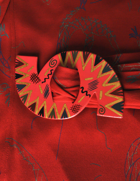 Jean Muir Vintage Red Jersey Novelty Carnival Print Dress