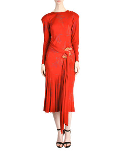 Jean Muir Vintage Red Jersey Novelty Carnival Print Dress