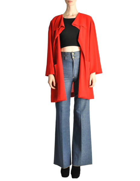 Jean Muir Vintage Red Wool Crepe Draping Cardigan Jacket